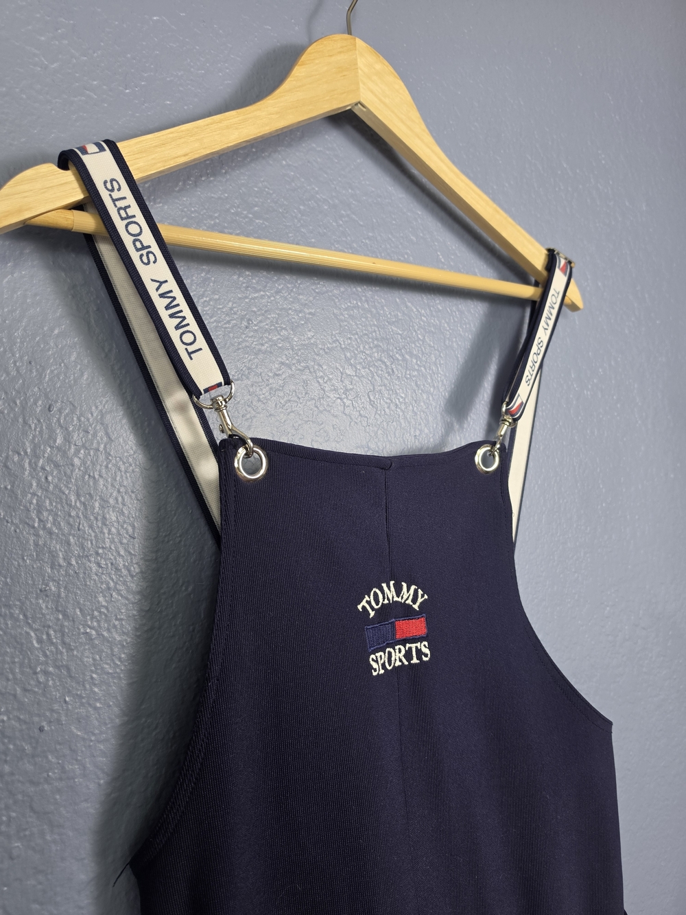 Vintage 90s Tommy Sports Bootleg Overalls Jumpsuit Clover Spellout Straps